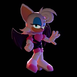 Size: 1080x1080 | Tagged: safe, artist:thetruemarzipan, rouge the bat, 2026, 3d, alternate hairstyle, alternate universe, au:outcome memories, black background, hand on hip, lidded eyes, looking at viewer, simple background, solo, standing
