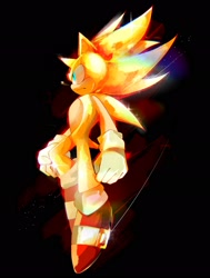 Size: 1547x2048 | Tagged: safe, artist:kuroiyuki96, sonic the hedgehog, super sonic 2, 2026, black background, flying, frown, looking offscreen, mid-air, simple background, solo, super form
