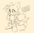 Size: 477x458 | Tagged: safe, artist:j-fujita, miles "tails" prower, fox, 2004, character name, cute, english text, line art, looking offscreen, male, monochrome, signature, simple background, solo, standing, tailabetes, text, traditional media