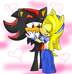 Size: 2229x2291 | Tagged: safe, artist:sonicstaryfan, maria robotnik, shadow the hedgehog, oc, oc:maria the hedgehog, hedgehog, 2011, age difference, duo, eyes closed, happy, holding each other, hugging, lidded eyes, looking at them, maria x shadow, mobianified, shipping, smile, straight