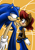 Size: 2480x3507 | Tagged: safe, artist:xliquidsilverx, sally acorn, sonic the hedgehog, chipmunk, hedgehog, 2013, abstract background, blushing, duo, female, looking at each other, male, sally x sonic, sally's ringblader outfit, shipping, straight