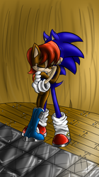 Size: 900x1606 | Tagged: safe, artist:basic-hedgehog, artist:xliquidsilverx, sally acorn, sonic the hedgehog, chipmunk, hedgehog, 2013, crying, duo, female, hugging, male, sally x sonic, shipping, straight, tears
