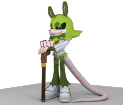 Size: 2880x2460 | Tagged: safe, artist:korey-sonicfan22, clutch the opossum, 2021, 3d, black sclera, cane, deviantart watermark, gold tooth, holding something, looking at viewer, obtrusive watermark, opossum, pink nose, simple background, solo, standing, transparent background, watermark