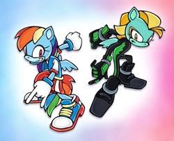 Size: 1191x967 | Tagged: safe, artist:partyponypower, lightning dust, mobianified, my little pony, rainbow dash