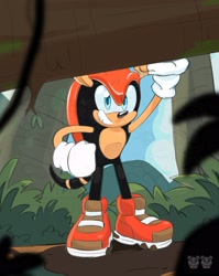 Size: 2550x3200 | Tagged: safe, artist:twincubcakes, mighty the armadillo, armadillo, daytime, forest, lifting, looking at viewer, male, solo, watermark