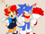 Size: 1280x960 | Tagged: safe, artist:rowanxd, sally acorn, sonic the hedgehog, chipmunk, hedgehog, 2025, classic sally, classic sonic, duo, female, flower, holding something, male, pointing, redraw, sally x sonic, sally's ringblader outfit, shipping, simple background, straight