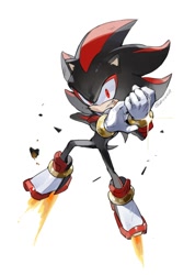 Size: 1064x1492 | Tagged: safe, artist:bb_meronpan, shadow the hedgehog, 2025, clenched fist, looking at viewer, simple background, solo, white background