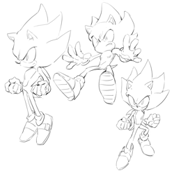 Size: 1684x1678 | Tagged: safe, artist:bb_meronpan, sonic the hedgehog, super sonic, 2025, clenched fists, frown, greyscale, monochrome, simple background, sketch, solo, standing, super form, white background