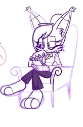 Size: 617x939 | Tagged: safe, artist:doc_animator_n, nicole the hololynx, chair, frown, holding something, looking offscreen, notepad, simple background, sitting, white background