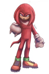 Size: 720x1091 | Tagged: safe, artist:ashklash, knuckles the echidna, sonic the hedgehog 2 (2022), 2025, clenched fists, frown, looking at viewer, signature, simple background, solo, standing, white background