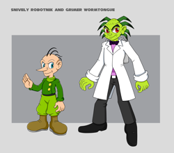 Size: 3082x2706 | Tagged: safe, artist:waitochan, snively robotnik, human, 2023, alien, character name, duo, grimer, looking at viewer, smile, sonic the comic, text