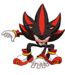Size: 429x494 | Tagged: safe, artist:sonicfan2026, shadow the hedgehog, 2024, hand on ground, looking at viewer, simple background, solo, squatting, white background