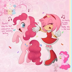 Size: 1440x1440 | Tagged: safe, artist:_bbutterfry, amy rose, confetti, crossover, earth pony, my little pony, pinkie pie, pony