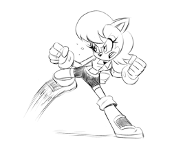 Size: 1280x1074 | Tagged: safe, artist:chauvels, sally acorn, chipmunk, 2023, female, fighting, sally's ringblader outfit, sketch, solo