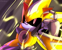 Size: 2048x1638 | Tagged: safe, artist:1ne_chrome, metal sonic, neo metal sonic, 2026, black sclera, looking at viewer, robot, solo, super form, super metal sonic