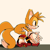 Size: 612x612 | Tagged: safe, artist:genesishero, miles "tails" prower, fox, 2026, bending over, looking ahead, looking offscreen, male, shadow's hover skates, shoe swap, simple background, smile, solo, white background