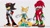 Size: 1451x820 | Tagged: safe, artist:anhvo3511, knuckles the echidna, miles "tails" prower, shadow the hedgehog, echidna, fox, hedgehog, 2023, alternate outfit, alternate universe, au:darkleading, bandana, clothes, frown, green shoes, hand on hip, jacket, lidded eyes, looking at viewer, looking offscreen, male, mouth open, red shoes, shoes, simple background, smile, socks, trio, white background