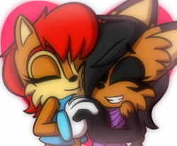 Size: 1024x843 | Tagged: safe, artist:silverfirefox10, nicole the hololynx, sally acorn, 2019, cheek squish, cheek to cheek, cute, duo, eyebrow clipping through hair, eyes closed, heart, holding hands, lesbian, nicabetes, nicole x sally, sallabetes, shipping, smile