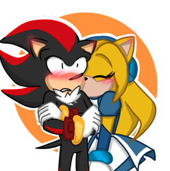 Size: 625x629 | Tagged: safe, artist:kat4nadep4pel, maria robotnik, shadow the hedgehog, oc, oc:maria the hedgehog, hedgehog, 2011, age difference, arms folded, blushing, blushing ears, duo, eyes closed, kiss, kiss on cheek, maria x shadow, mobianified, outline, pseudo-incest, shipping, shrunken pupils, simple background, straight, surprise kiss, surprised, transparent background
