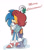 Size: 949x1080 | Tagged: safe, artist:chauvels, sally acorn, sonic the hedgehog, chipmunk, hedgehog, hybrid, squirrel, 2017, alternate outfit, archie sonic the hedgehog, christmas, clothes, duo, english text, female, holding something, kiss, male, pants, sally x sonic, scarf, shipping, straight, sweater