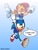 Size: 768x1024 | Tagged: safe, artist:jay_artz15, sally acorn, sonic the hedgehog, chipmunk, hedgehog, 2024, dialogue, english text, female, ghost, male, outline, running, sally x sonic, sally's ringblader outfit, shipping, solo, speech bubble, straight, tears, tears of sadness, white outline