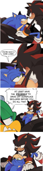 Size: 1772x6906 | Tagged: safe, artist:tenderandmilder, jet the hawk, shadow the hedgehog, sonic the hedgehog, 2025, absurd res, anonymous editor, blushing, car, comic, dialogue, edit, english text, frown, gay, lidded eyes, pinning them, shadow x sonic, shipping, simple background, smile, sonic racing crossworlds, speech bubble, stitched, talking, text, third wheel, trio, vehicle, white background