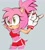 Size: 1832x2048 | Tagged: safe, artist:jakkurai, amy rose, female, grey background, midriff, ponytail, ribbon, shorts, solo, sweat, workout outfit
