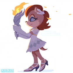 Size: 890x894 | Tagged: safe, artist:peachdoesart1, princess elise, sally acorn, chipmunk, sonic the hedgehog (2006), 2026, cosplay, edit, female, holding something, simple background, solo, white background