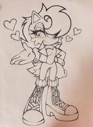 Size: 1125x1527 | Tagged: safe, artist:tarynwise_436, sally acorn, chipmunk, 2026, female, heart, looking at viewer, pose, sally's vest and boots, solo, traditional media