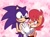 Size: 1034x773 | Tagged: safe, artist:lady_axolotl04, sally acorn, sonic the hedgehog, chipmunk, hedgehog, 2025, abstract background, alternate universe, blushing, duo, female, heart, heart background, looking at each other, male, outline, sally x sonic, sally's ringblader outfit, shipping, straight