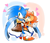 Size: 1414x1224 | Tagged: dead source, safe, artist:drawloverlala, sally acorn, sonic the hedgehog, chipmunk, hedgehog, 2015, archie sonic the hedgehog, carrying them, cosplay, duo, female, heart, looking at viewer, male, pose, sally x sonic, sally's ringblader outfit, scarf, shipping, straight, vocaloid