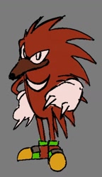 Size: 750x1303 | Tagged: safe, artist:md_nexus001, knuckles the echidna, echidna, 2026, dark skin, flat colors, grey background, looking at viewer, male, no mouth, redesign, simple background, solo, solo male, standing