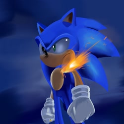 Size: 2048x2048 | Tagged: safe, artist:sonic3_da, sonic the hedgehog, hedgehog, 2026, anniversary, clenched fists, fire, flame, frown, lineless, looking offscreen, male, solo, solo male, sonic and the secret rings, standing