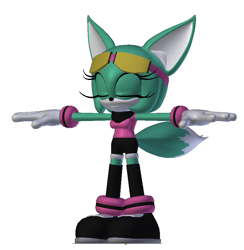 Size: 773x791 | Tagged: safe, artist:runhurd, sonar the fennec, 2025, 3d, eyes closed, female, fennec, simple background, smile, solo, solo female, standing, t-pose, white background