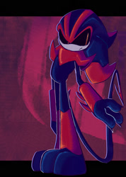 Size: 1132x1591 | Tagged: safe, artist:rndr-sn, eclipse the darkling, 2025, alien, black sclera, border, claws, frown, looking offscreen, male, solo, solo male, standing