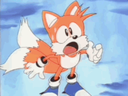 Size: 538x404 | Tagged: safe, editor:nebacer, miles "tails" prower, robotnik, sonic the ova, animated, blue shoes, edit, gif, solo, standing, sweatdrop, talking, watch