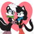 Size: 2000x2000 | Tagged: safe, artist:yoshiyoshi700, geoffrey st. john, hershey the cat, cat, skunk, 2022, duo, female, geoffrey x hershey, hands together, heart, heart background, holding hands, looking at each other, male, shipping, smile, smiling at each other, straight