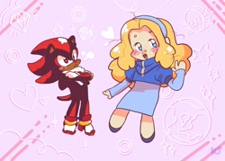 Size: 2048x1470 | Tagged: safe, artist:kyliebrightsun, maria robotnik, shadow the hedgehog, hedgehog, human, 2024, arms folded, blushing, brother and sister, chibi, cute, duo, female, frown, heart, male, mariabetes, shadowbetes, siblings, smile