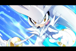 Size: 900x606 | Tagged: safe, artist:evmousser, silver the hedgehog, hedgehog, 2011, border, looking at each other, male, mouth open, solo