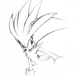 Size: 800x795 | Tagged: safe, artist:evmousser, silver the hedgehog, hedgehog, 2010, frown, line art, looking at viewer, male, monochrome, signature, simple background, solo, white background