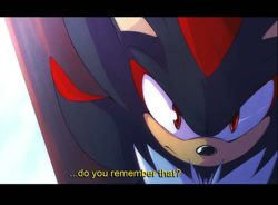 Size: 900x663 | Tagged: safe, artist:evmousser, shadow the hedgehog, hedgehog, 2010, border, dialogue, english text, frown, looking at viewer, male, solo, text