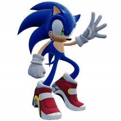 Size: 2048x2048 | Tagged: safe, artist:randomlyrolf, sonic the hedgehog, hedgehog, 2025, 3d, clenched teeth, looking offscreen, male, simple background, smile, soap shoes, solo, standing, white background