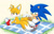 Size: 1264x816 | Tagged: safe, artist:shotapop, artist:tchelows, editor:tchelows, miles "tails" prower, sonic the hedgehog, fox, hedgehog, 2026, age difference, blanket, blushing, brushing, brushing tail, color edit, duo, edit, gay, gradient background, grass, hairbrush, lidded eyes, looking at something, looking at them, outdoors, shedding, shipping, sitting, smile, sonic x tails