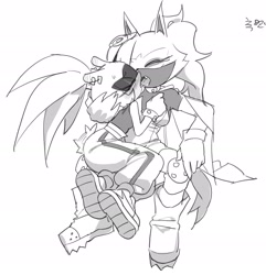 Size: 2186x2266 | Tagged: suggestive, artist:kosherea, surge the tenrec, whisper the wolf, blushing, cuddling, duo, eyes closed, simple background, whisper x surge, white background