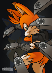 Size: 1080x1500 | Tagged: safe, artist:thatphantomstar, miles "tails" prower, nine, sonic prime, 2025, arms folded, frown, looking at viewer, side view, signature, solo