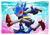 Size: 1024x724 | Tagged: safe, artist:jeffriedrice, chaos sonic, sonic the hedgehog, hedgehog, sonic adventure, 2023, adventure pose, border, deviantart watermark, duo, looking at viewer, obtrusive watermark, pointing, posing, robot, solo focus, watermark