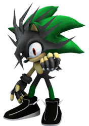 Size: 351x500 | Tagged: safe, artist:jackydik, oc, oc:ashura the hedgehog, hedgehog, 2012, 3d, black gloves, black shoes, fingerless gloves, frown, fur markings, gloves, looking at viewer, oc only, shoes, simple background, solo, standing, transparent background