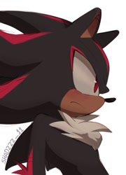 Size: 545x755 | Tagged: safe, artist:shadzzz_11, shadow the hedgehog, 2024, blushing, frown, looking offscreen, side view, signature, simple background, solo, white background