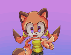 Size: 900x700 | Tagged: safe, artist:kayakin, marine the raccoon, raccoon, 2024, female, looking at viewer, pointing, simple background, solo