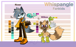 Size: 2048x1267 | Tagged: safe, artist:galacticghoste, tangle the lemur, whisper the wolf, wisp, oc, oc:riven the wolf, oc:willow the lemur, lemur, wolf, 2024, alternate universe, au:youthlegacy, brothers, english text, fankid, lesbian, looking at viewer, male, pose, quartet, reference sheet, sally x sonic, shipping, siblings, tangle x whisper, waving
